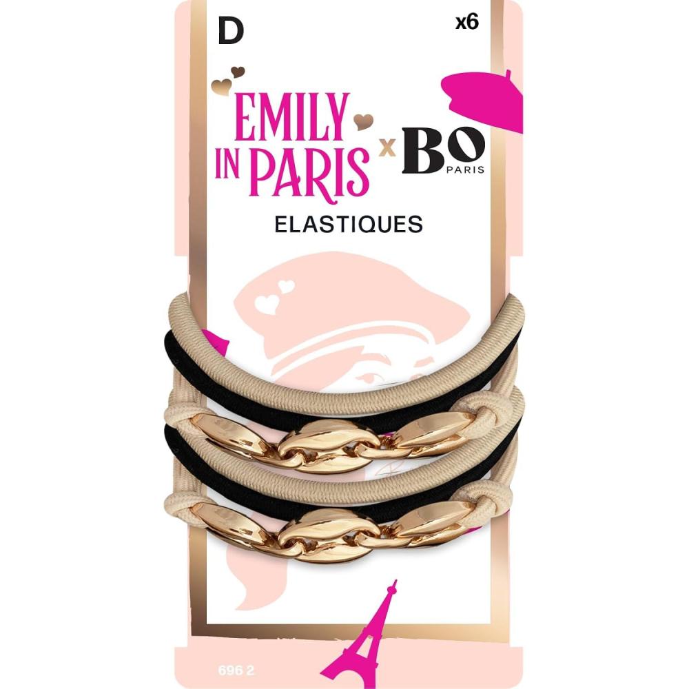imageEmily in Paris x Bo Paris Lot de 3 barrettes guiches dores et nacres Ornements de cheveux lgants Accessoire coiffure tendanceElastiques x6