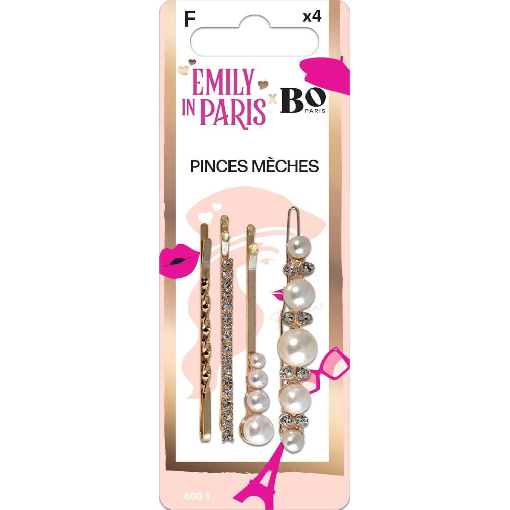 imageEmily in Paris x Bo Paris Lot de 3 barrettes guiches dores et nacres Ornements de cheveux lgants Accessoire coiffure tendancePincesMeches x4