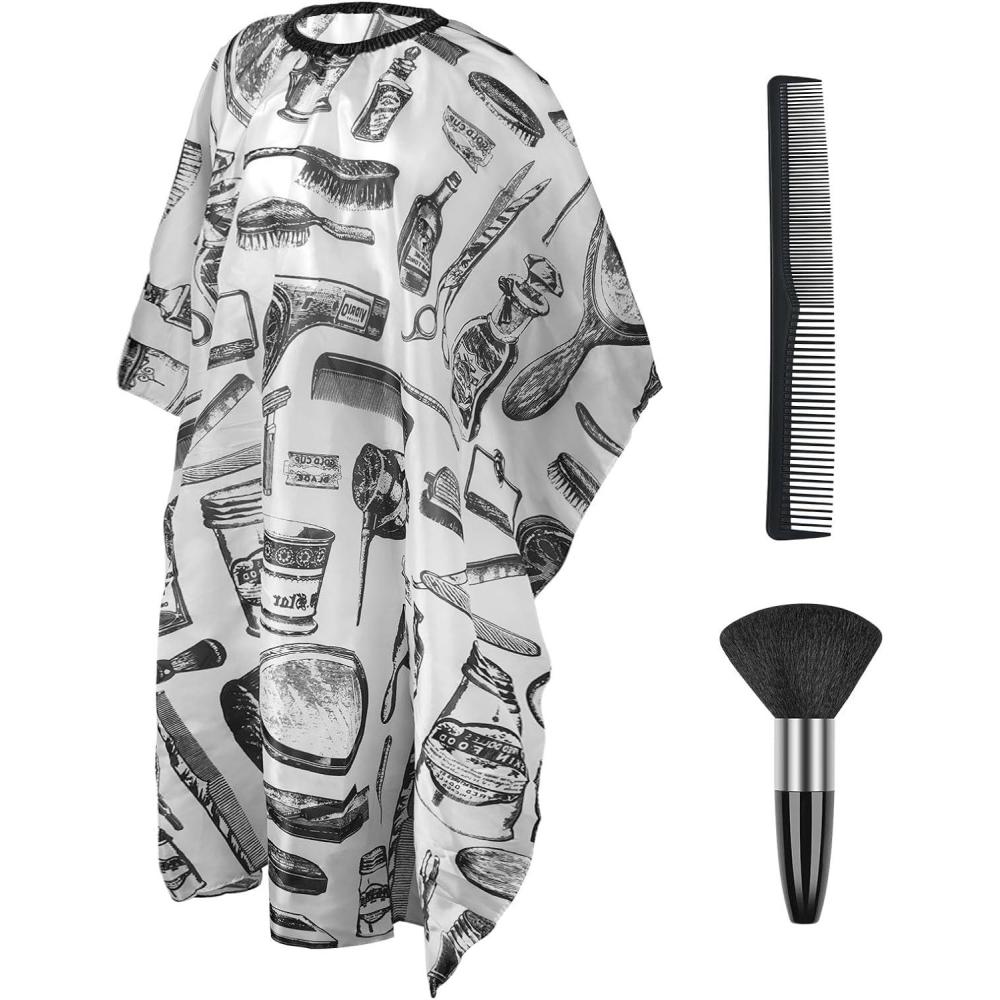 imageLOPHE Coupe de Cheveux Coiffure Cape Attache Auto Coupe de Cheveux Cape avec Brosse Plumeau de Cou et un Peigne Capes de Coiffeur de Salon Courte pour Coupe de Cheveux de Salon de CoiffureA