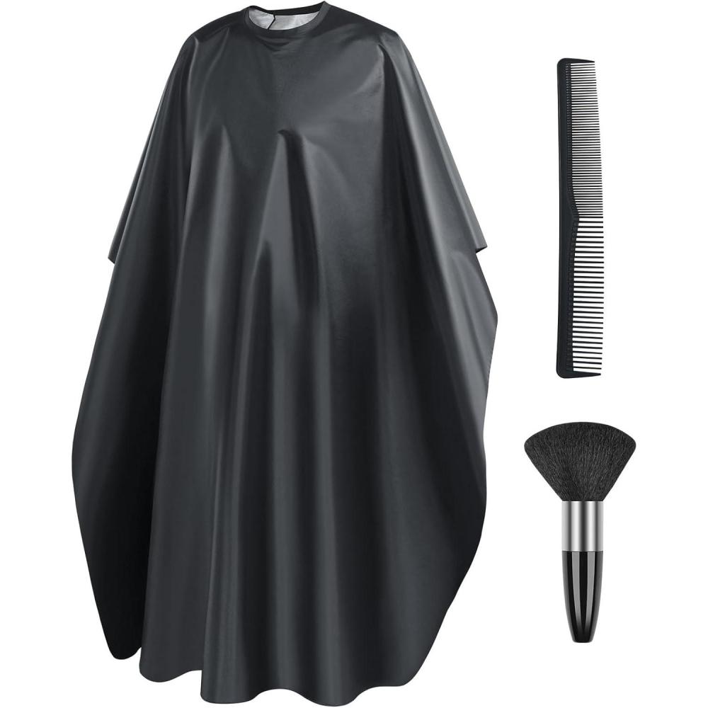 imageLOPHE Coupe de Cheveux Coiffure Cape Attache Auto Coupe de Cheveux Cape avec Brosse Plumeau de Cou et un Peigne Capes de Coiffeur de Salon Courte pour Coupe de Cheveux de Salon de CoiffureNoir