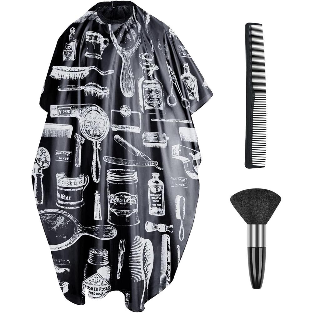imageLOPHE Coupe de Cheveux Coiffure Cape Attache Auto Coupe de Cheveux Cape avec Brosse Plumeau de Cou et un Peigne Capes de Coiffeur de Salon Courte pour Coupe de Cheveux de Salon de CoiffureB