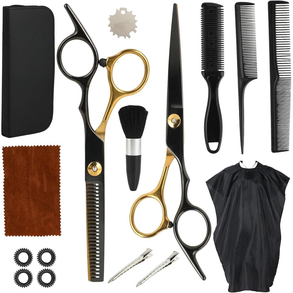 imageLot de 16 paires de ciseaux de coiffure professionnels en acier 440C Ciseaux de coiffure et ciseaux effiler Accessoires de coiffure pour femmes hommes et enfants