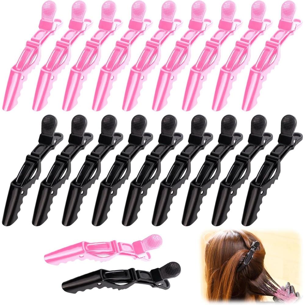 imageLot de 20 Pinces Crocodiles Cheveux en Plastique Rsistant Accessoires Professionnels pour Coiffeurs Antidrapantes Idales pour Salon de Coiffure et Usage Domestique 10Noir et 10Rose