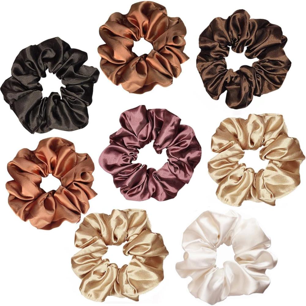 imageLot de 8 Chouchou Cheveux Femme Chouchous en Satin Soie Doux AntiCasse Elastique Accessoire Coiffure Femme ampamp Fille pour Queue de Cheval ampamp Chignon 6 couleurs 9 cm