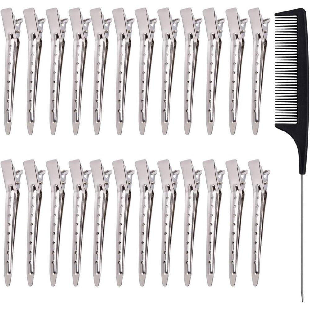 imageMELLIEX 24pcs Pince Cheveux 35 pouces Pinces Bec de Canard Clips de Coiffure en Mtal avec Peigne de StyleArgent