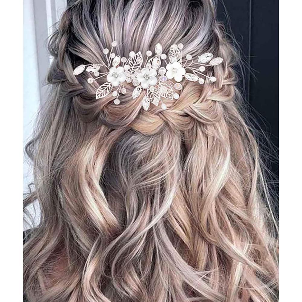 imagePeigne cheveux de mariage avec fleurs argentes cristal argent bijou de tte de ravisse strass Braut bandeau pour femmes et filles
