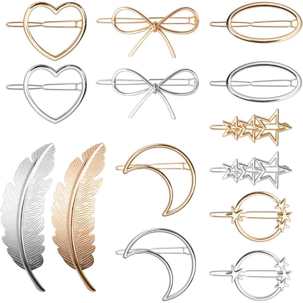 imagePinces Cheveux Mtal 14 Pices Dainty Creux Gomtrique Barrettes Cheveux pour Filles Femmes Mtal pingles Cheveux Bijoux Accessoires