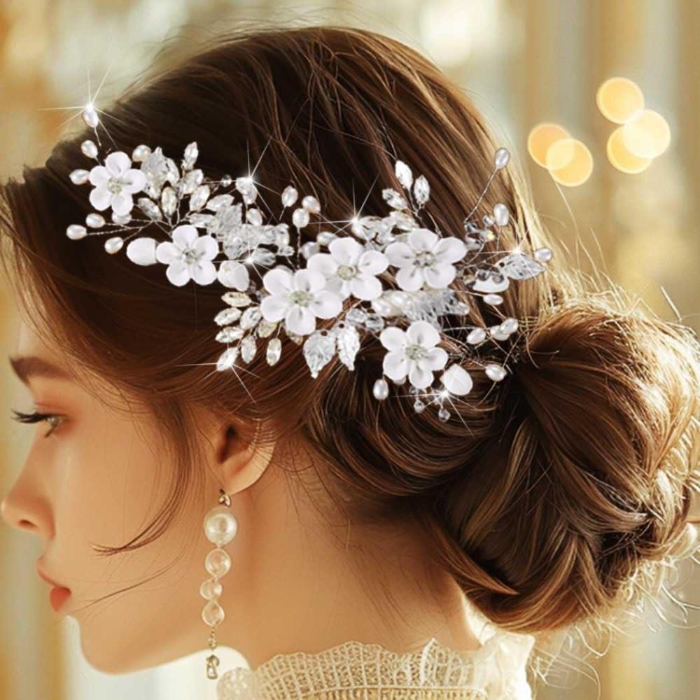 imageUnicra Coiffure de mariage en perles avec fleurs pour les femmes et les filles