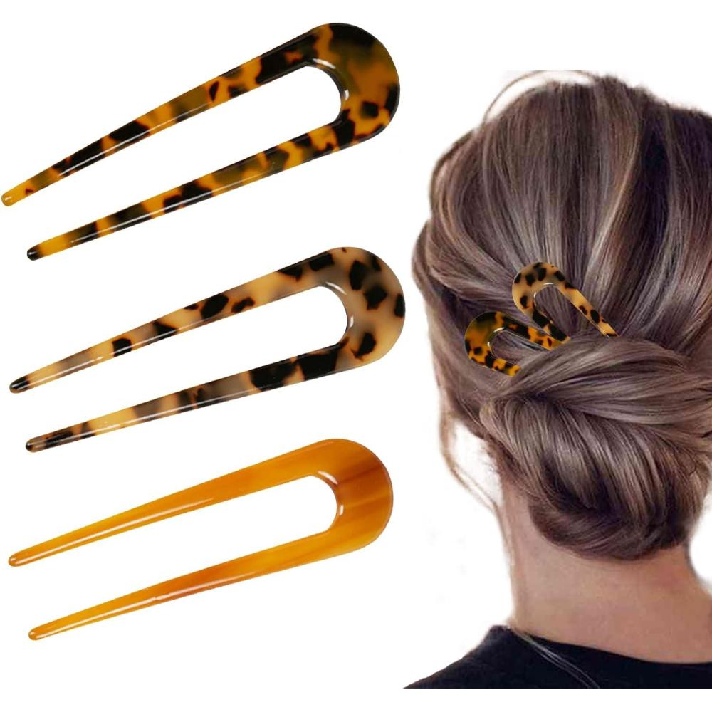imagepingles Cheveux U Bton pingle Cheveux en Forme de U Bton Ondul Pique Cheveux Tortue Actate de Cellulose pour Accessoires de Coiffure Femmes Filles Rutilisable 3 PicesDeep brown light brown brown