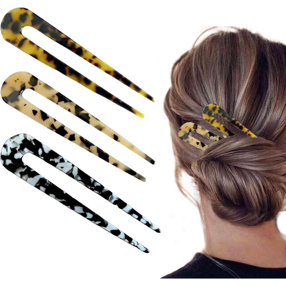 imagepingles Cheveux U Bton pingle Cheveux en Forme de U Bton Ondul Pique Cheveux Tortue Actate de Cellulose pour Accessoires de Coiffure Femmes Filles Rutilisable 3 PicesBlack light leopard deep leopard