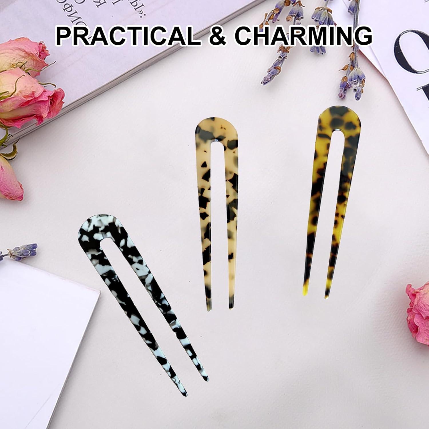 imagepingles Cheveux U Bton pingle Cheveux en Forme de U Bton Ondul Pique Cheveux Tortue Actate de Cellulose pour Accessoires de Coiffure Femmes Filles Rutilisable 3 PicesBlack light leopard deep leopard