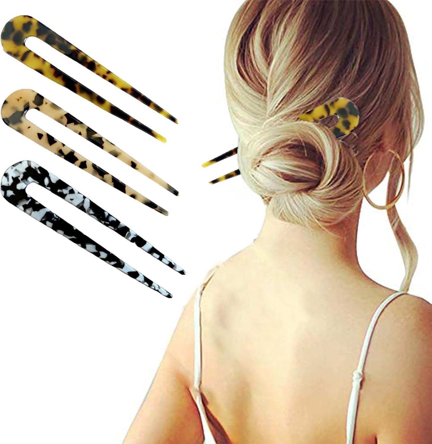 imagepingles Cheveux U Bton pingle Cheveux en Forme de U Bton Ondul Pique Cheveux Tortue Actate de Cellulose pour Accessoires de Coiffure Femmes Filles Rutilisable 3 PicesBlack light leopard deep leopard