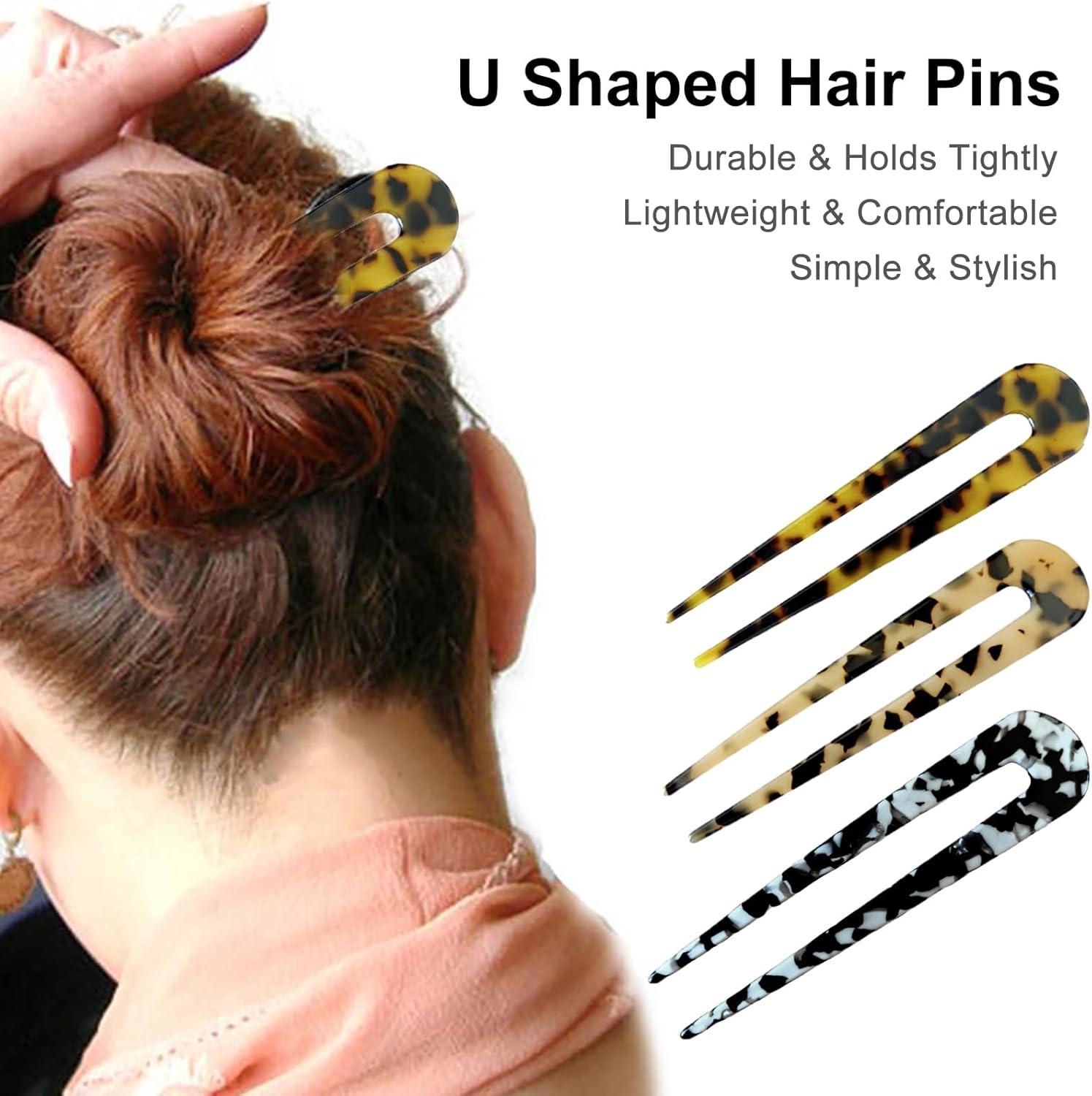 imagepingles Cheveux U Bton pingle Cheveux en Forme de U Bton Ondul Pique Cheveux Tortue Actate de Cellulose pour Accessoires de Coiffure Femmes Filles Rutilisable 3 PicesBlack light leopard deep leopard