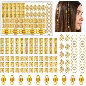 100 Pièces Bijoux Cheveux Tresse Doré, Dreadlocks Perle Cheveux Métal Réglable Vikings Spiral Coils, Bague Cheveux Anneau Cheveux pour Hommes/Femmes Cheveux Décoration und Accessoires de Coiffure(Doré)