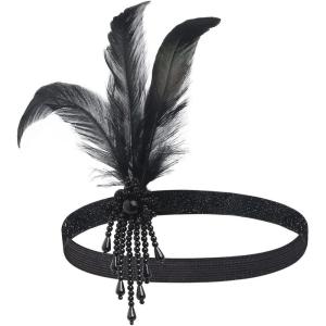 1920s Accessoires de Déguisement Headband Plume, Noir Années 1920 Coiffure Bandeau Mode Bling Strass Accessoires de Cheveux, pour Bal de Fin D&rsquo;année Mariage Carnaval Cocktail fête Style Rétro