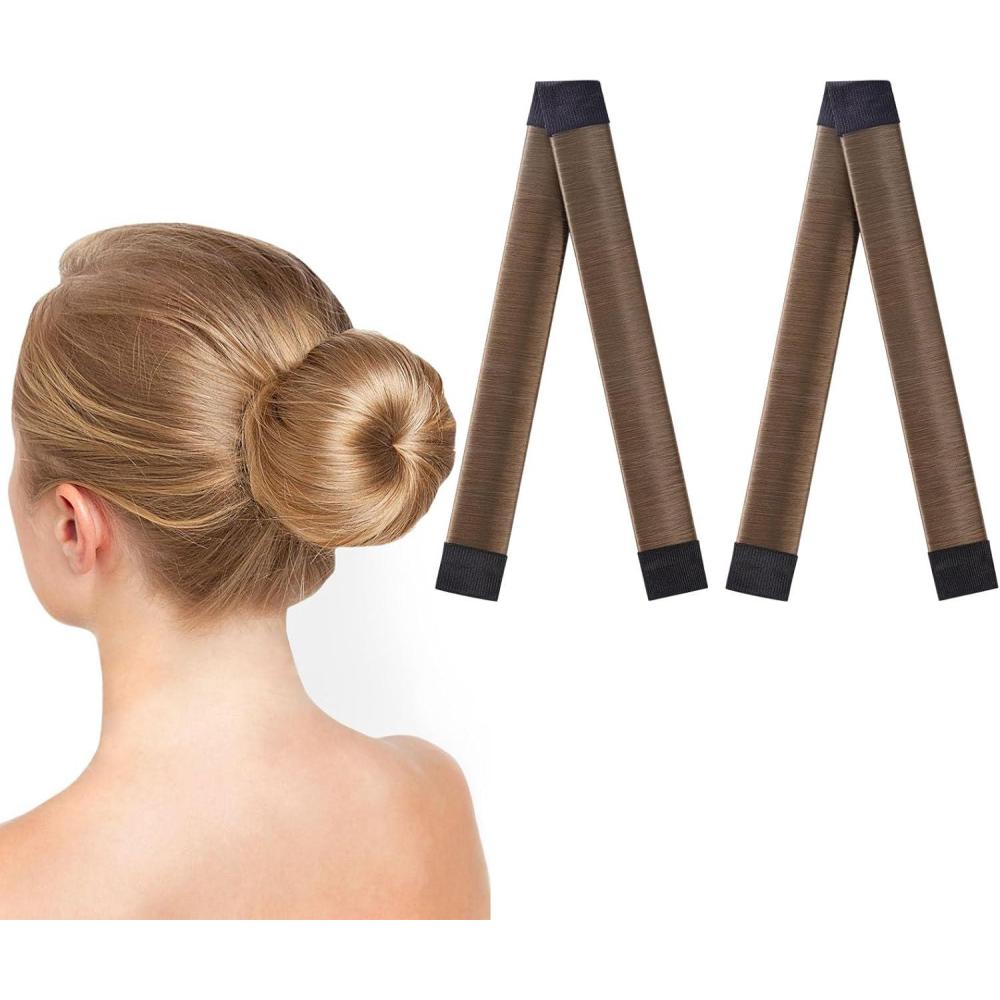 imageURAQT Chignon Magique 2 Pices Chignon Bun Maker Set Accessoires de Coiffure French Twist Bun Maker pour Filles FemmesBrun foncBrun fonc