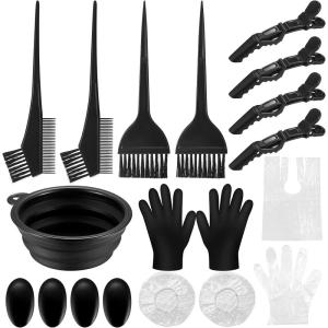 18 Pièces Outil Ensemble de Coloration des Cheveux, avec Bol de Teinture, Pinceaux, Cache-Oreilles, Gants, Pince à Cheveux pour DIY Salon Coiffure Usage Domestique(Noir – 18 pièces)