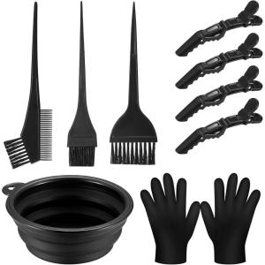 18 Pièces Outil Ensemble de Coloration des Cheveux, avec Bol de Teinture, Pinceaux, Cache-Oreilles, Gants, Pince à Cheveux pour DIY Salon Coiffure Usage Domestique(Noir – 9 Pièces)