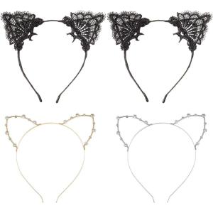 2 Morceaux De Bandeau En Dentelle Et 2 Morceaux De Bandeau De Strass, Bandeau D&rsquo;Oreille De Chat, Accessoires De Cheveux De Conception Créative, Décorations De Coiffure, Accessoires De Vêtements.