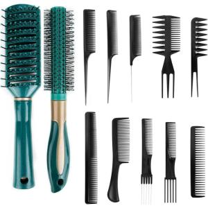 12 Pièces Peigne Salon Coiffure, Professionnel Coiffure Anti-Statique, Outil de Coiffure pour Hommes, Peigne forme huile, peignes à dents larges, Noir