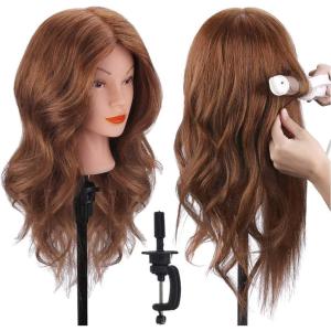 18&Prime; Tête à coiffer 100% Cheveux Naturel Vrai Cheveux Humains Mannequin Tête Formation Coiffure avec Support + Ensemble de Tresse 45cm par TopDirect(Marron foncé)