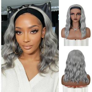 BECUS Perruque Bandeau Noir 16 Pouces pour Femmes Afro – Style Naturel Facile à Porter, Idéale pour Usage Quotidien, Fêtes & Cadeaux de Saison(bouclée grise)