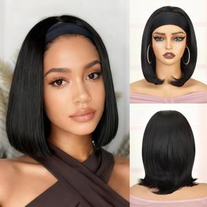BECUS Perruque Bandeau Noir 16 Pouces pour Femmes Afro – Style Naturel Facile à Porter, Idéale pour Usage Quotidien, Fêtes & Cadeaux de Saison(cheveux lisses noirs)