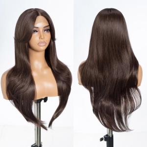 Style Icon Perruque frontale en dentelle 66 cm avec franges de porte style rideau super longue perruque synthétique 12,7 cm (66 cm, NTSA4/10/23B/613C)(BROWN138)