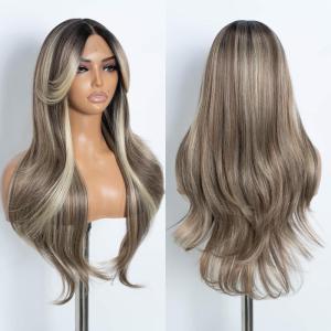 Style Icon Perruque frontale en dentelle 66 cm avec franges de porte style rideau super longue perruque synthétique 12,7 cm (66 cm, NTSA4/10/23B/613C)(NTSA4/10/23B/613C)