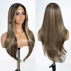 Style Icon Perruque frontale en dentelle 66 cm avec franges de porte style rideau super longue perruque synthétique 12,7 cm (66 cm, NTSA4/10/23B/613C)(NTSN4/UN9/12R)