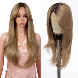 Style Icon Perruque frontale en dentelle 66 cm avec franges de porte style rideau super longue perruque synthétique 12,7 cm (66 cm, NTSA4/10/23B/613C)(RT6/23C)