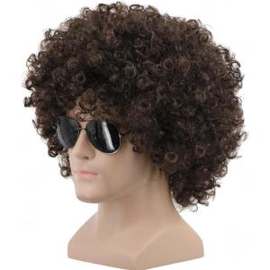 Yuehong Perruque Afro Courte Bouclée Noire Années 70 80 Style Rocker Disco Costume Cheveux Perruque avec Fibres Synthétiques Résistantes à la Haute Température Douce Respirante pour Unisexe (Noire)(Brune Foncée)