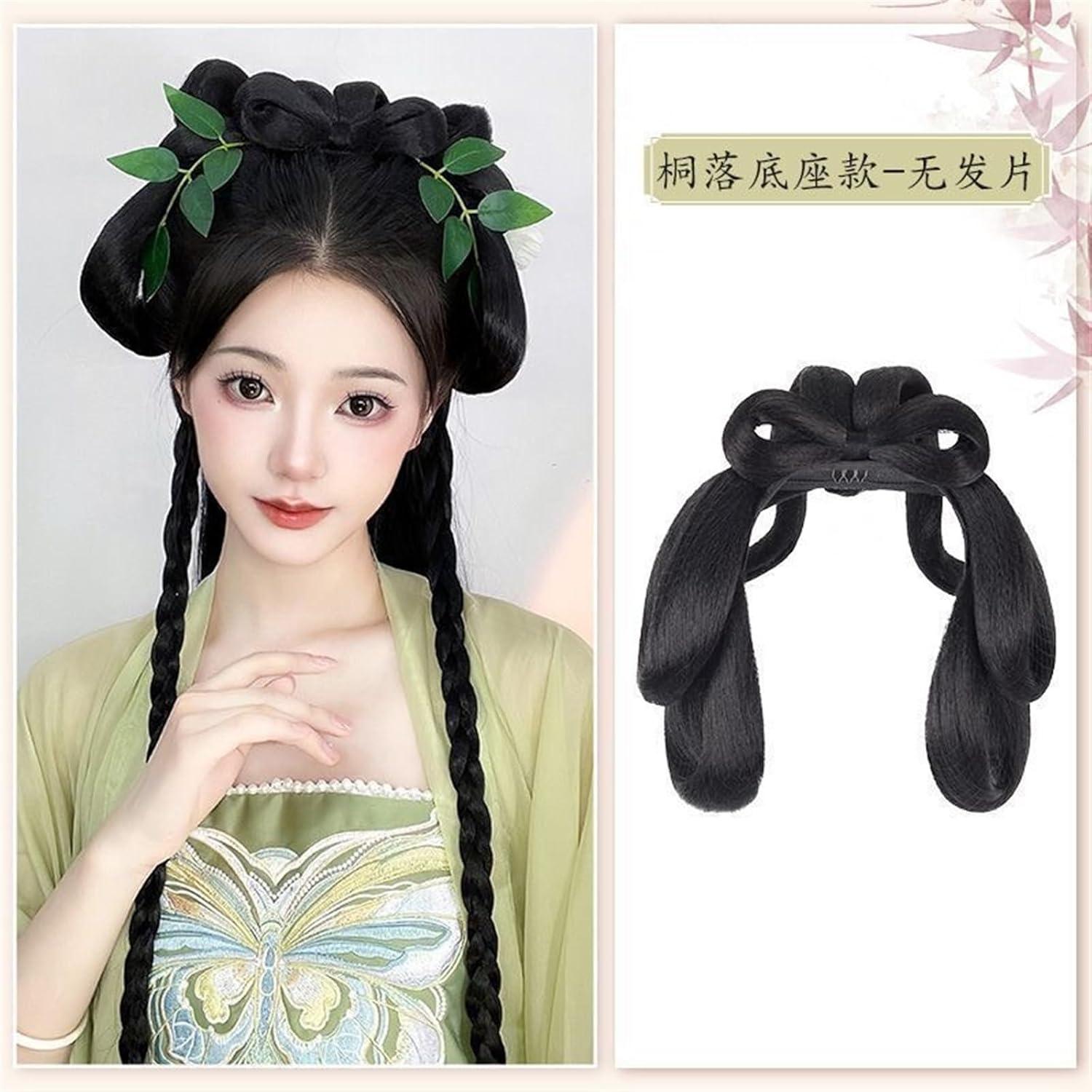 imageHanfu Cosplay Noir Perruque Femmes Ancien Chinois CouvreChef Longue Droite avec Bandeau Color NLittle Golden Cicada King