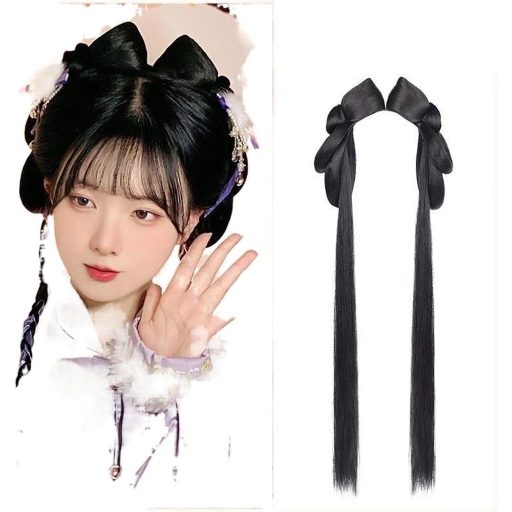 imageHanfu Cosplay Noir Perruque Femmes Ancien Chinois CouvreChef Longue Droite avec Bandeau Color NLittle Dragon Turtle