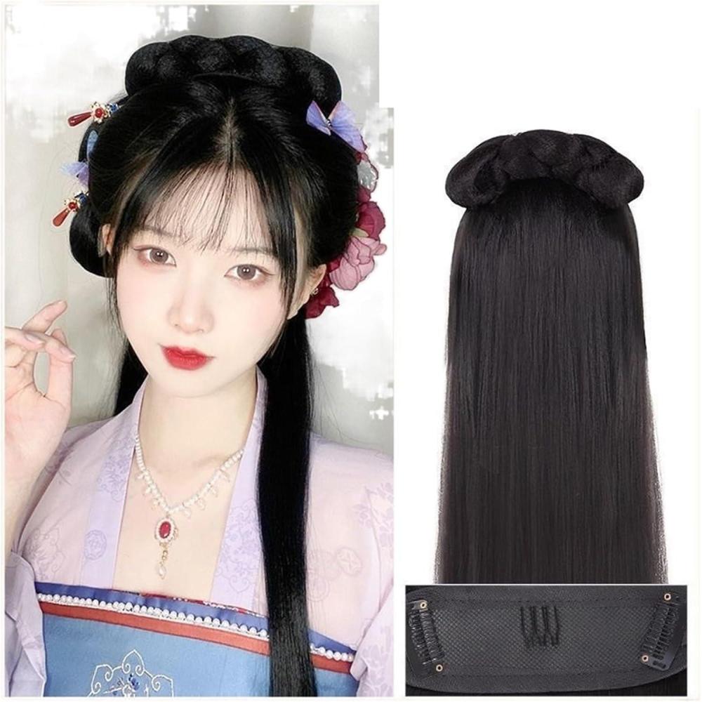 imageHanfu Cosplay Noir Perruque Femmes Ancien Chinois CouvreChef Longue Droite avec Bandeau Color NLittle Golden Cicada King