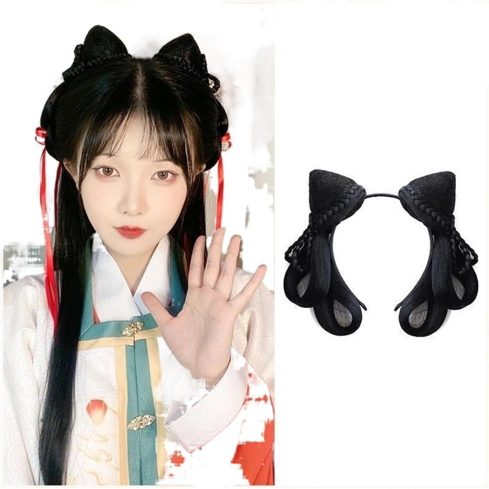imageHanfu Cosplay Noir Perruque Femmes Ancien Chinois CouvreChef Longue Droite avec Bandeau Color NLucky Rabbit