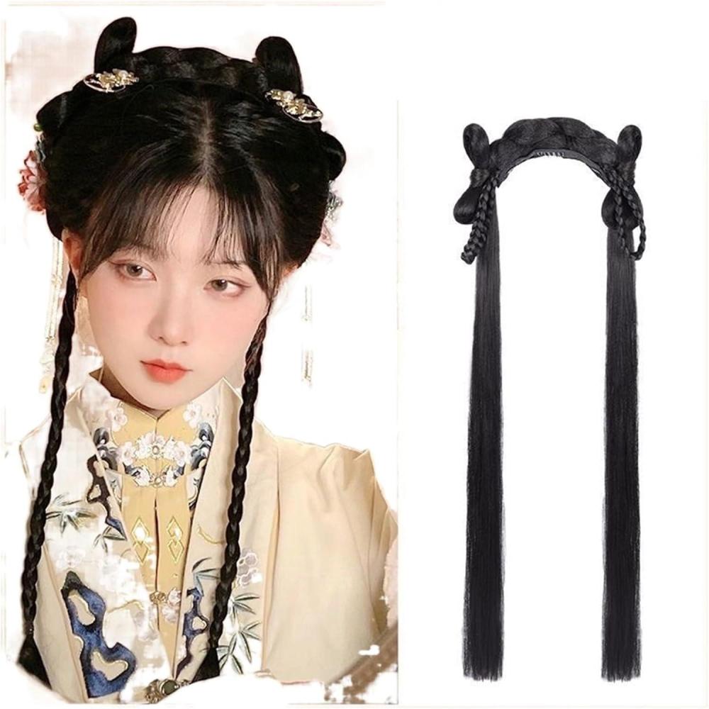 imageHanfu Cosplay Noir Perruque Femmes Ancien Chinois CouvreChef Longue Droite avec Bandeau Color NMonkey King