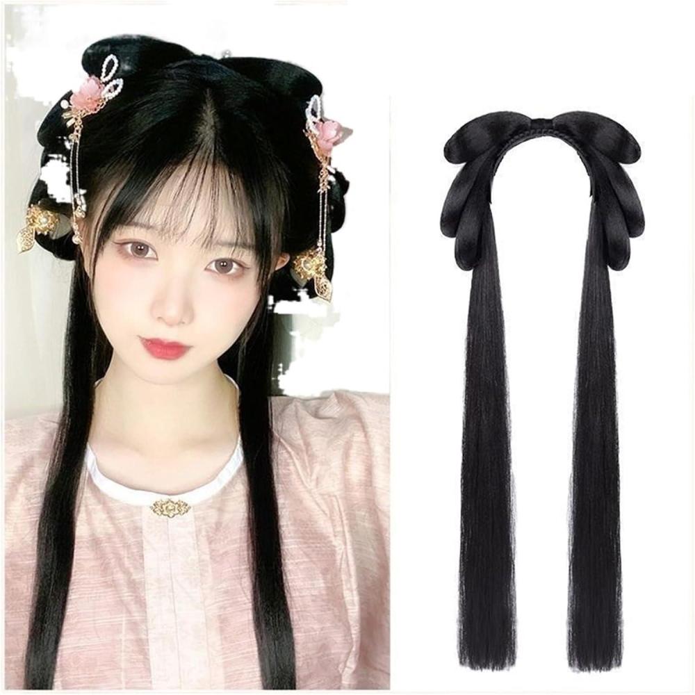 imageHanfu Cosplay Noir Perruque Femmes Ancien Chinois CouvreChef Longue Droite avec Bandeau Color NThe Lions Gift Hug The Ball