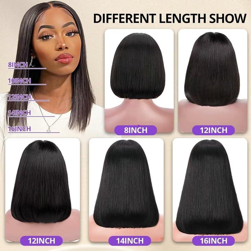 imagePerruque humaine sans colle Bob Style V et U Noire naturelle 254 cm10Pouces