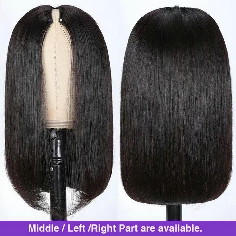 imagePerruque humaine sans colle Bob Style V et U Noire naturelle 254 cm14Pouces