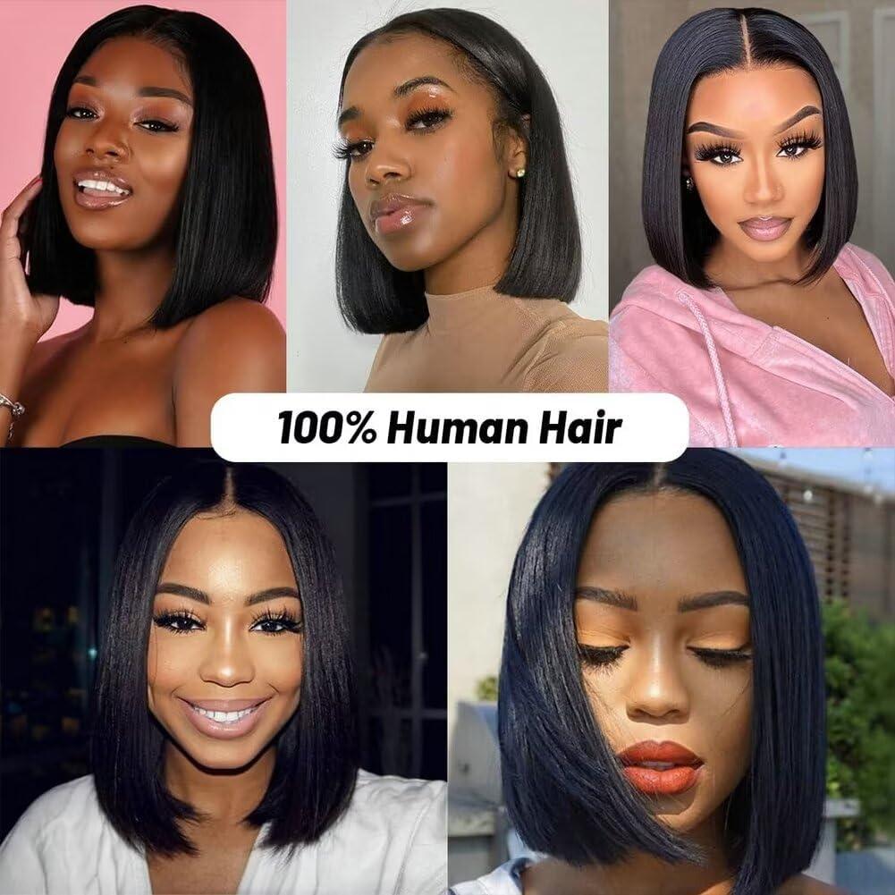 imagePerruque humaine sans colle Bob Style V et U Noire naturelle 254 cm14Pouces