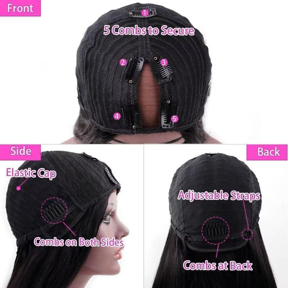 imagePerruque humaine sans colle Bob Style V et U Noire naturelle 254 cm55 8 cm
