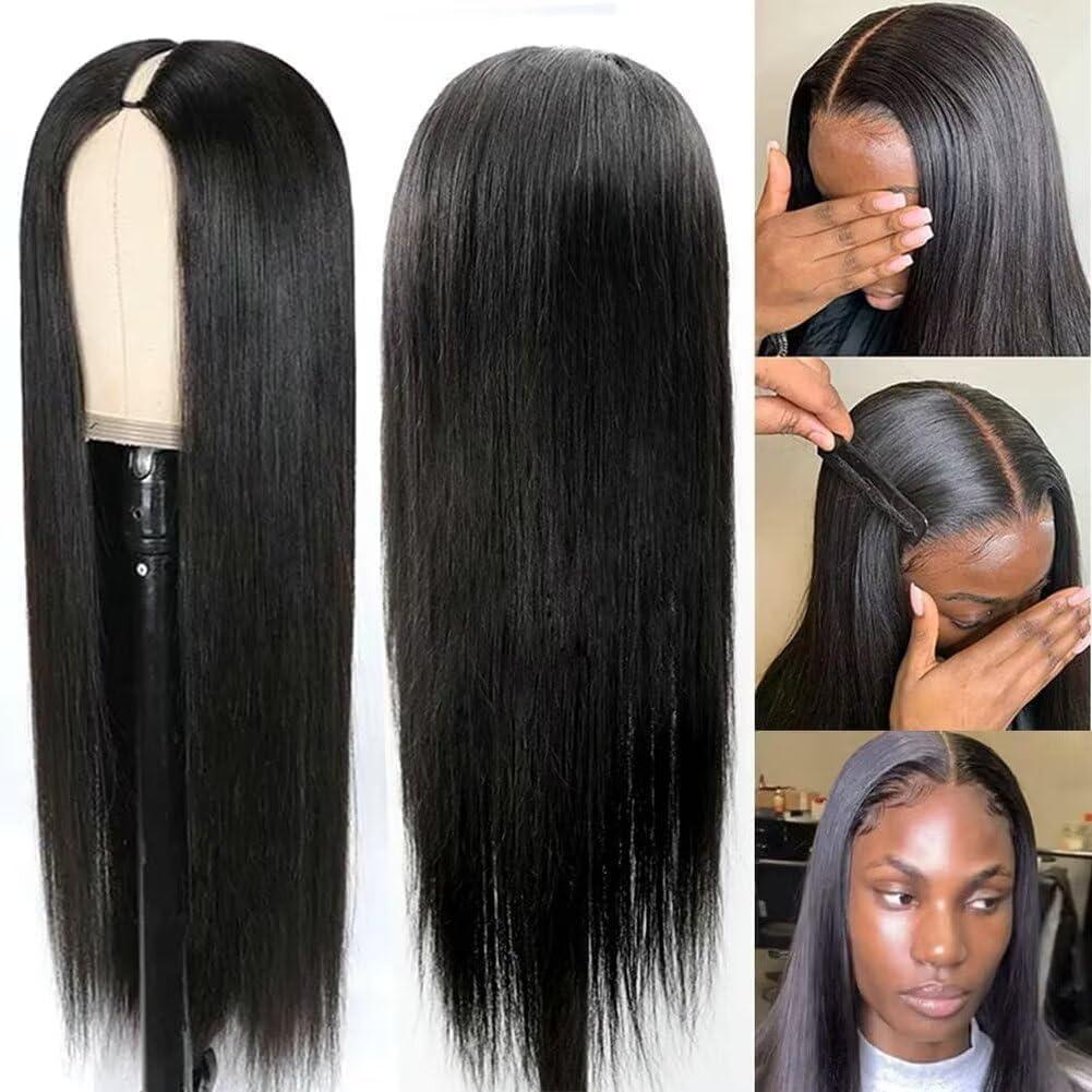 imagePerruque humaine sans colle Bob Style V et U Noire naturelle 254 cm55 8 cm