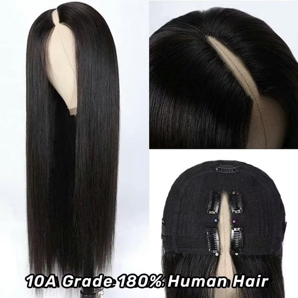 imagePerruque humaine sans colle Bob Style V et U Noire naturelle 254 cm55 8 cm