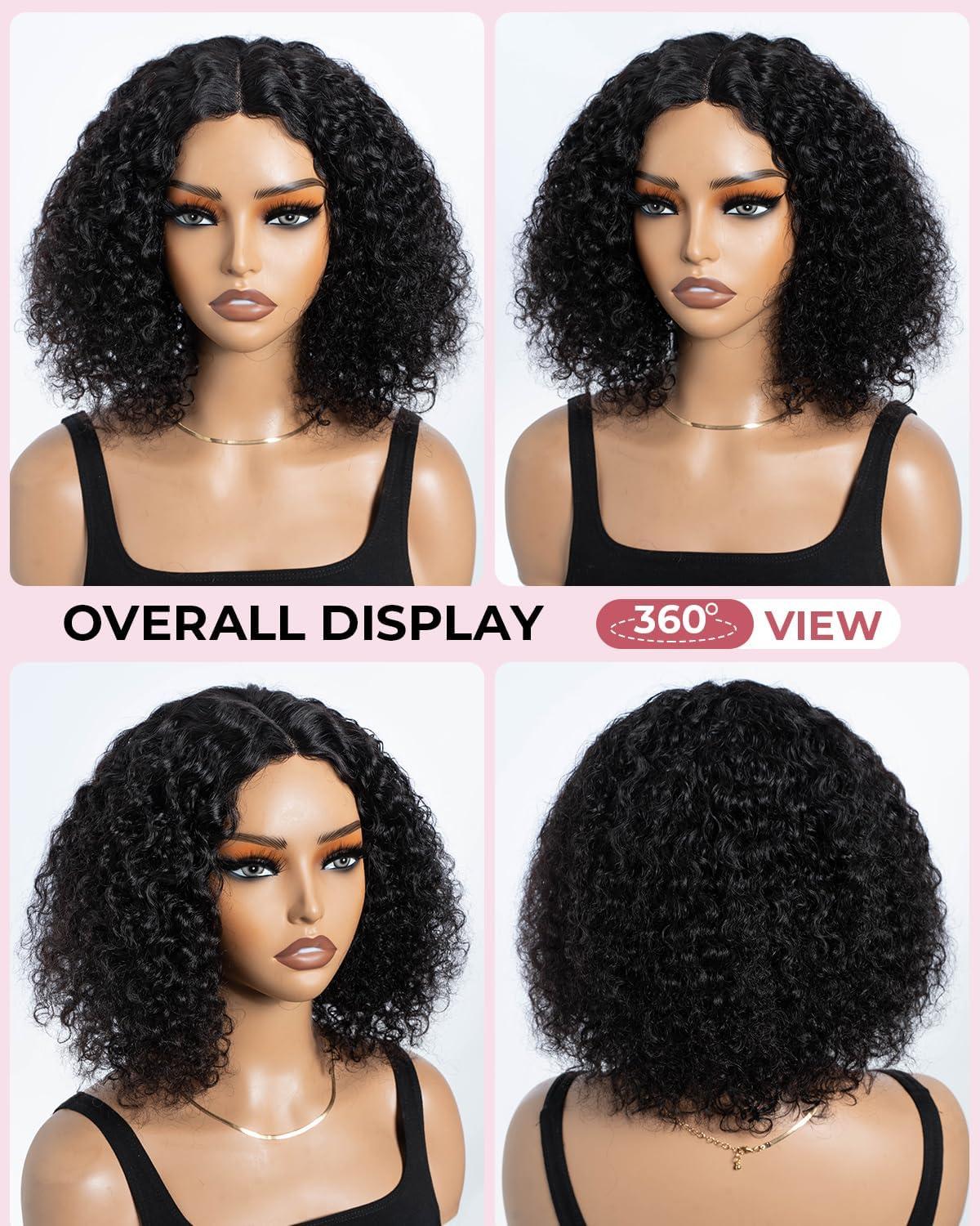 imageStyle Icon Perruque en cheveux humains courts et boucls porter sans colle Pour femme 254 cm Perruque bob boucle Sans dentelle TT227 partie moyenneNoir partie centrale
