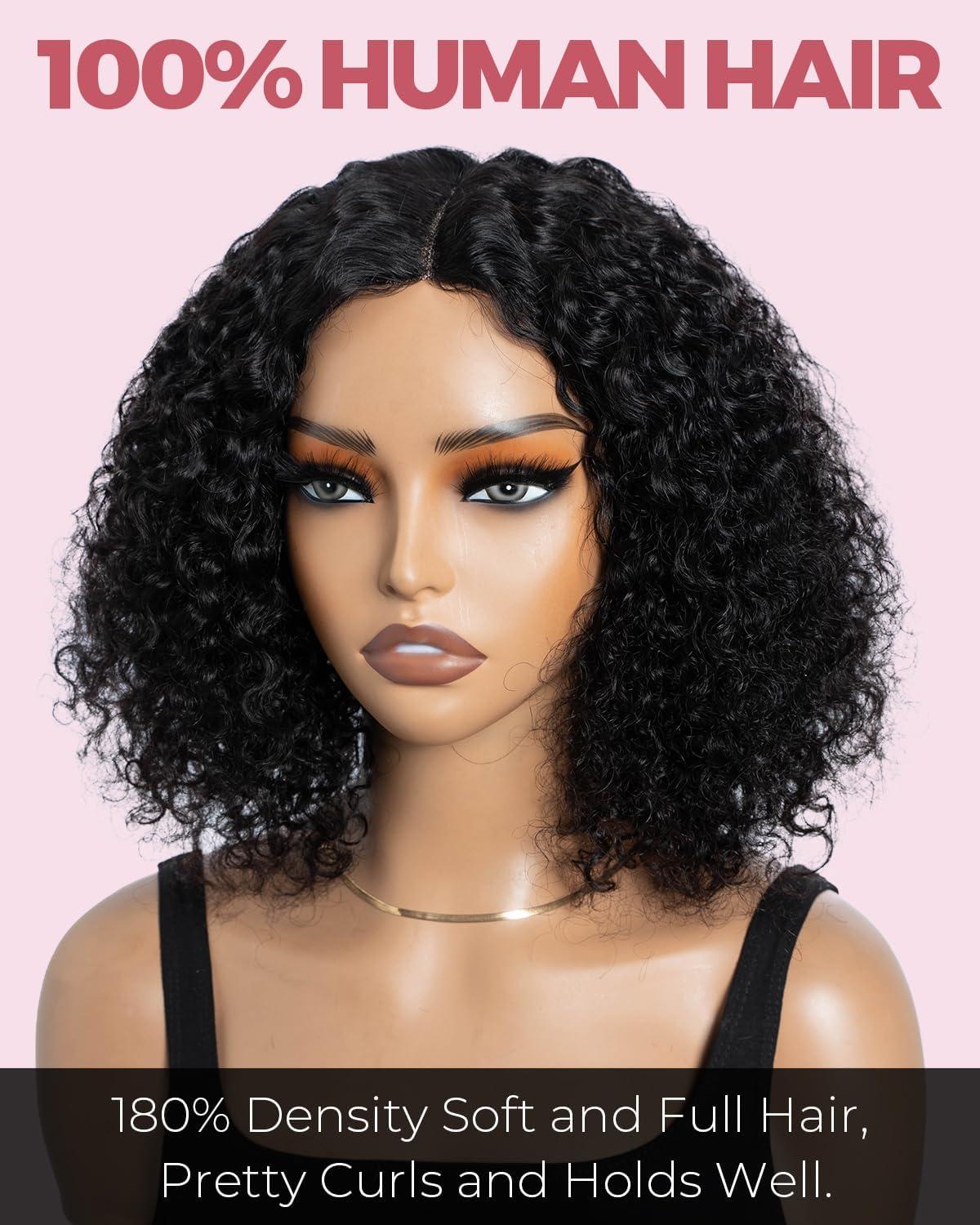 imageStyle Icon Perruque en cheveux humains courts et boucls porter sans colle Pour femme 254 cm Perruque bob boucle Sans dentelle TT227 partie moyenneNoir partie centrale