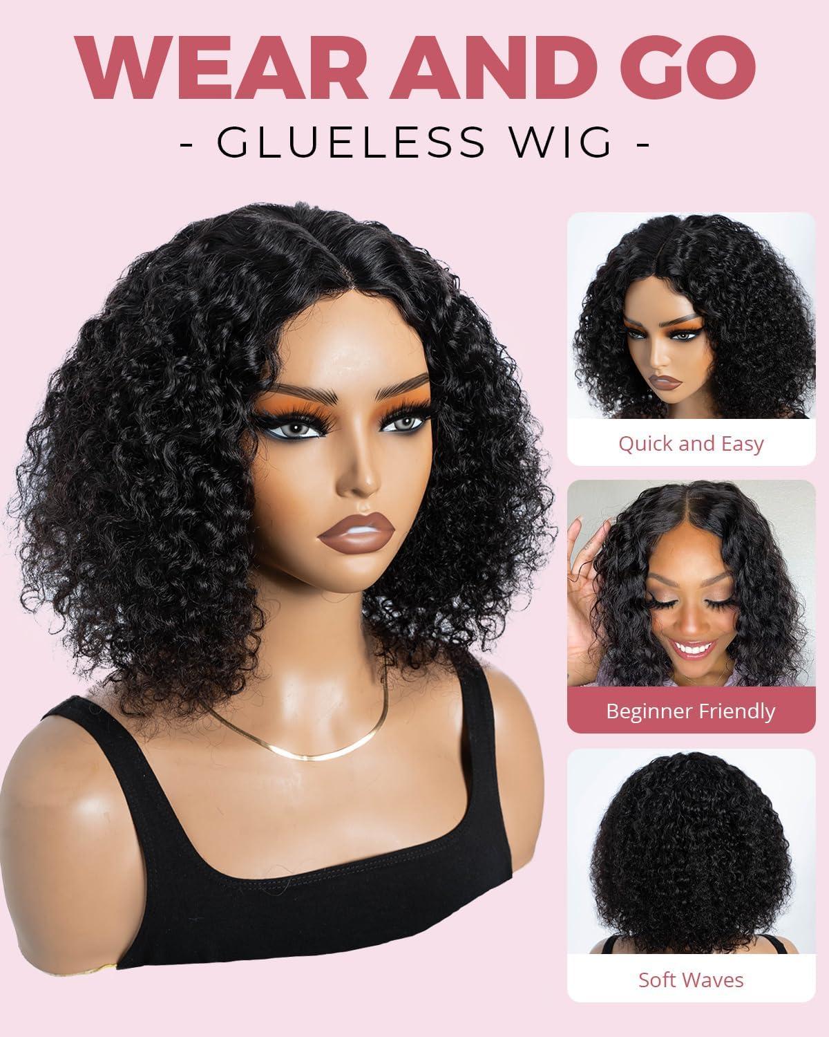 imageStyle Icon Perruque en cheveux humains courts et boucls porter sans colle Pour femme 254 cm Perruque bob boucle Sans dentelle TT227 partie moyenneNoir partie centrale
