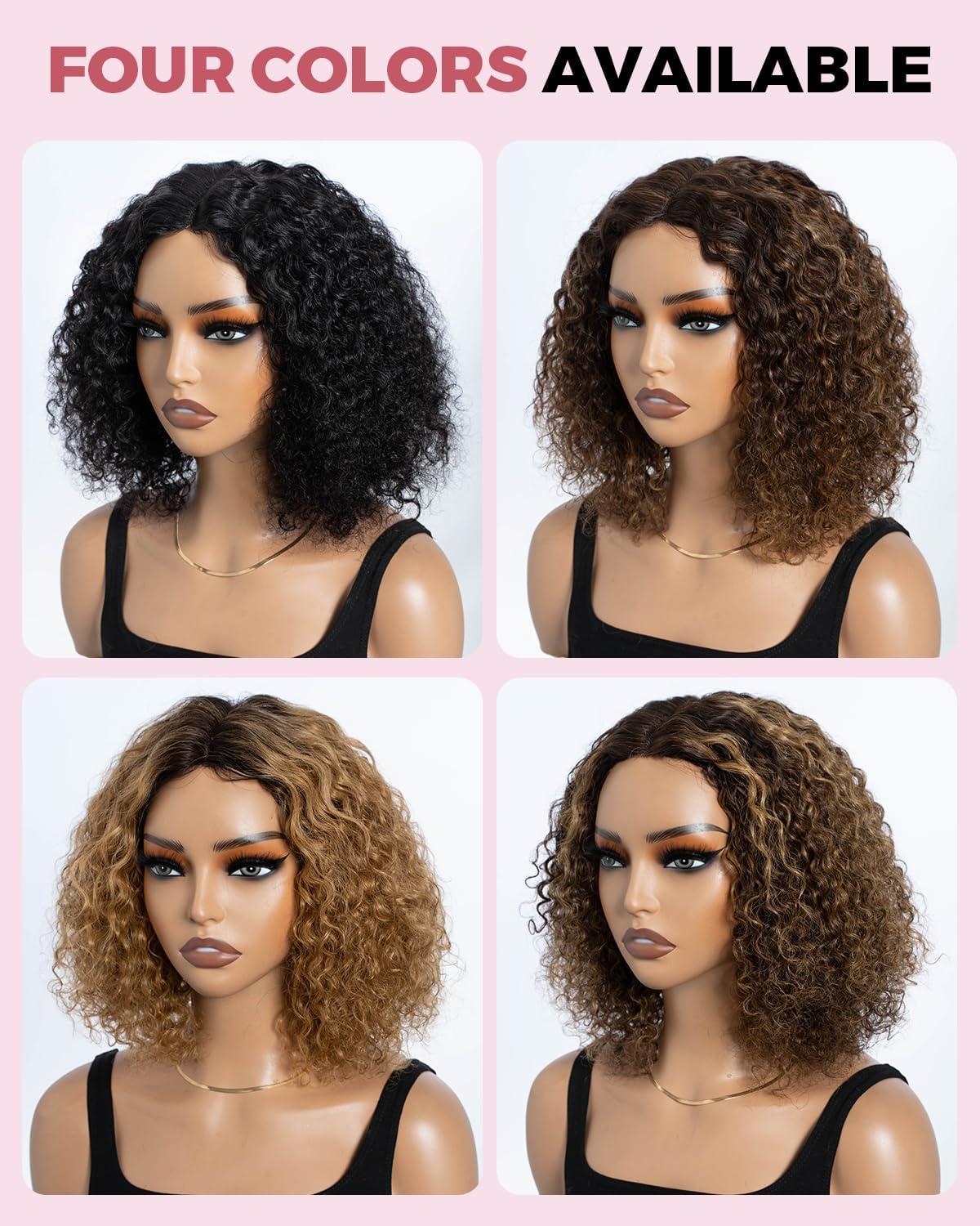 imageStyle Icon Perruque en cheveux humains courts et boucls porter sans colle Pour femme 254 cm Perruque bob boucle Sans dentelle TT227 partie moyenneNoir partie centrale