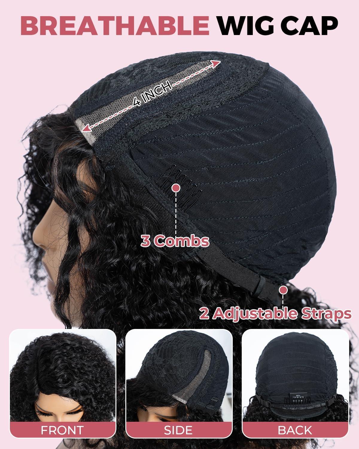 imageStyle Icon Perruque en cheveux humains courts et boucls porter sans colle Pour femme 254 cm Perruque bob boucle Sans dentelle TT227 partie moyenneMarron mlang partie latrale