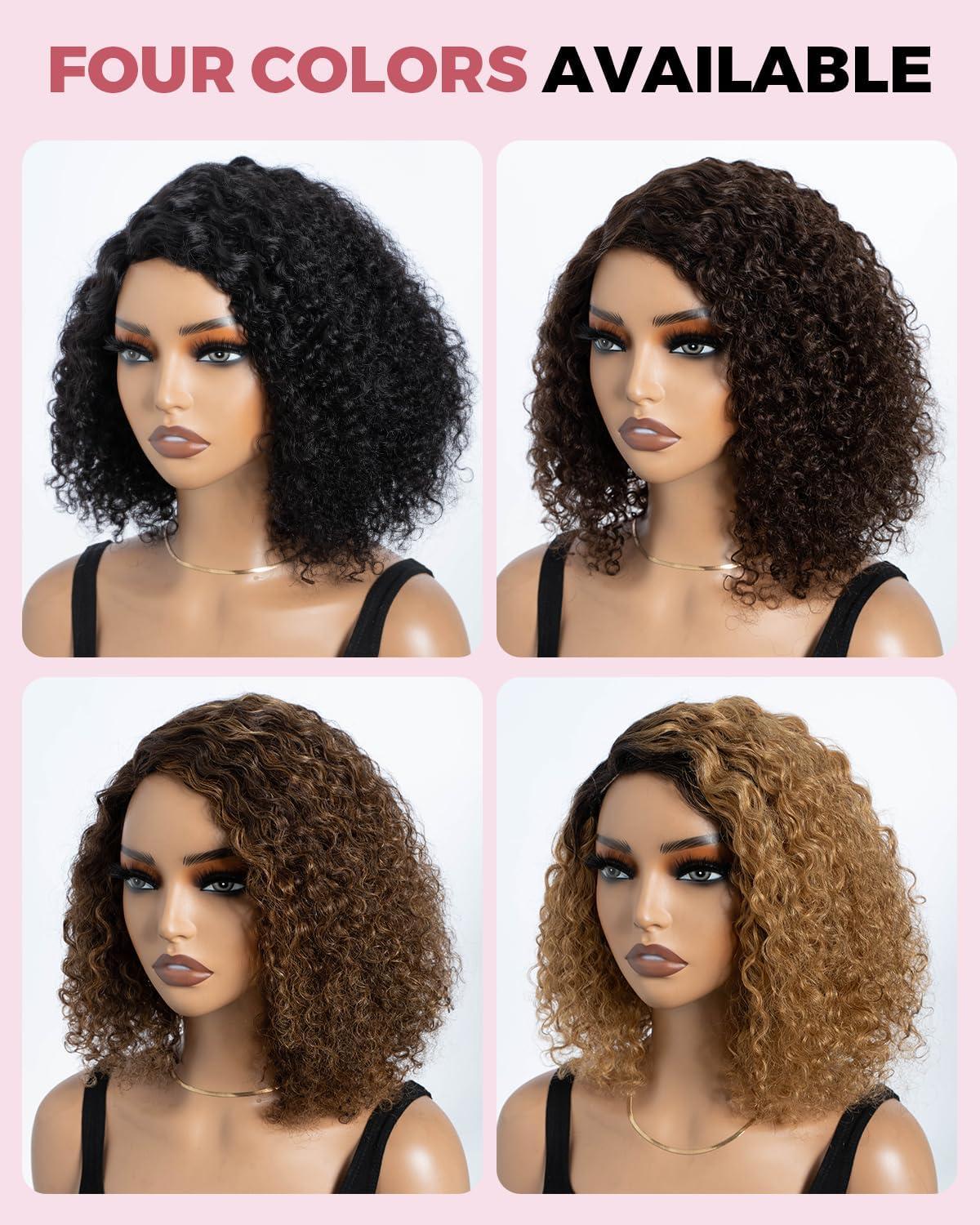 imageStyle Icon Perruque en cheveux humains courts et boucls porter sans colle Pour femme 254 cm Perruque bob boucle Sans dentelle TT227 partie moyenneMarron mlang partie latrale